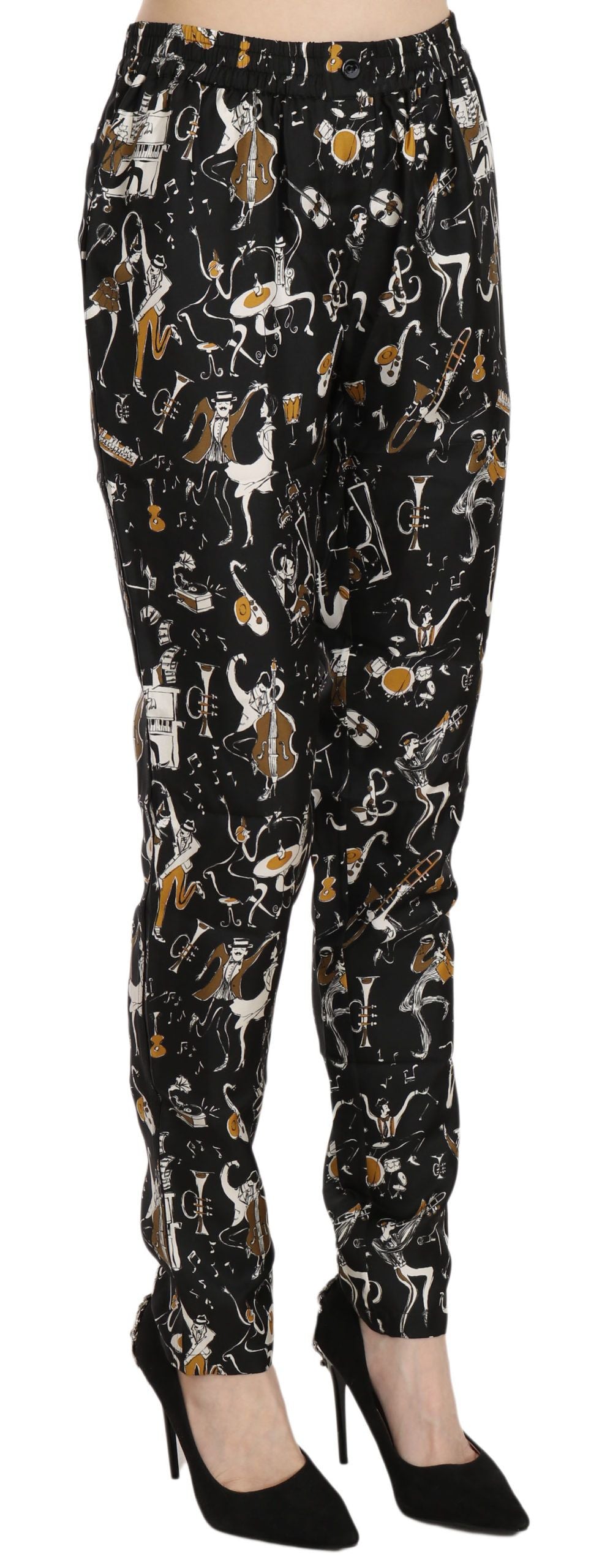 Dolce & Gabbana Black Jazz Club Print High Waist Tapered Pants Dolce & Gabbana