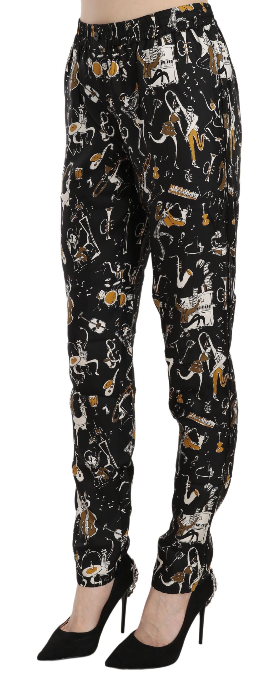 Dolce & Gabbana Black Jazz Club Print High Waist Tapered Pants Dolce & Gabbana