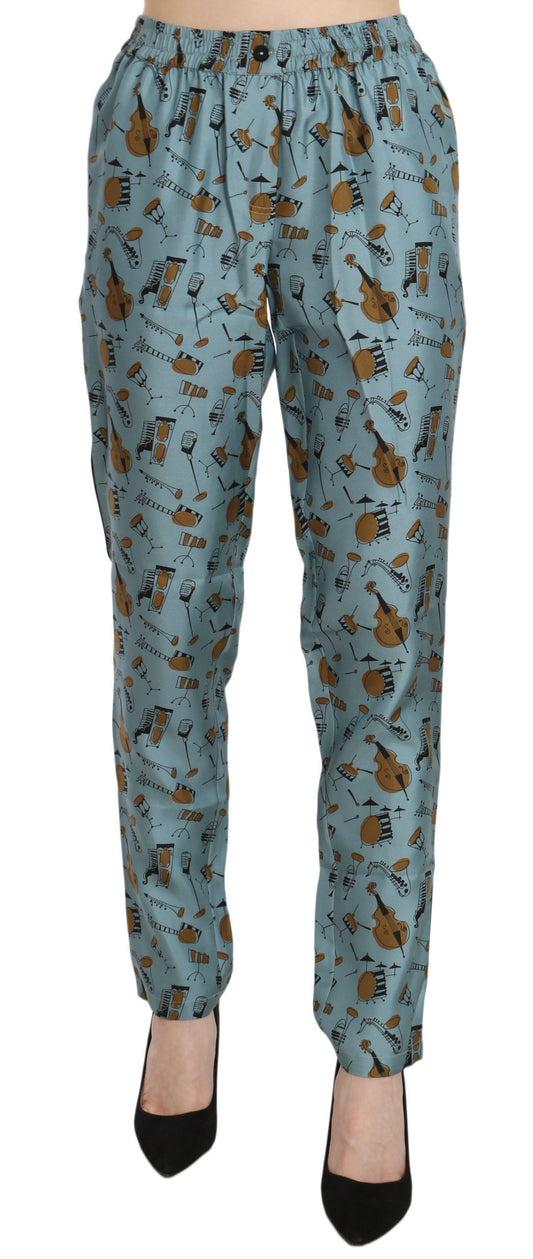 Dolce & Gabbana Blue Musical Instruments Print Tapered Pants Dolce & Gabbana