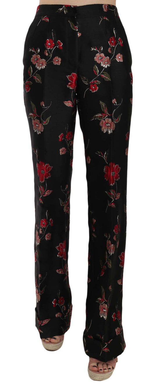 Dolce & Gabbana Floral Print Black Boot Cut Trouser Pants Dolce & Gabbana
