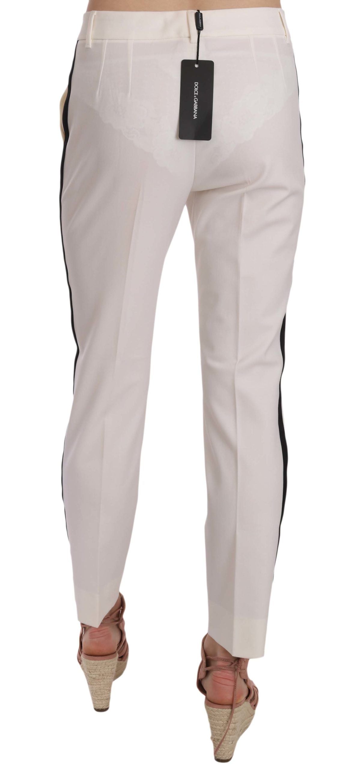 Dolce & Gabbana White Side Stripe Wool Tapered Trouser Pants Dolce & Gabbana
