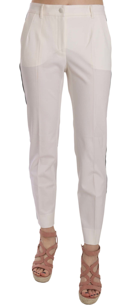 Dolce & Gabbana White Side Stripe Wool Tapered Trouser Pants Dolce & Gabbana