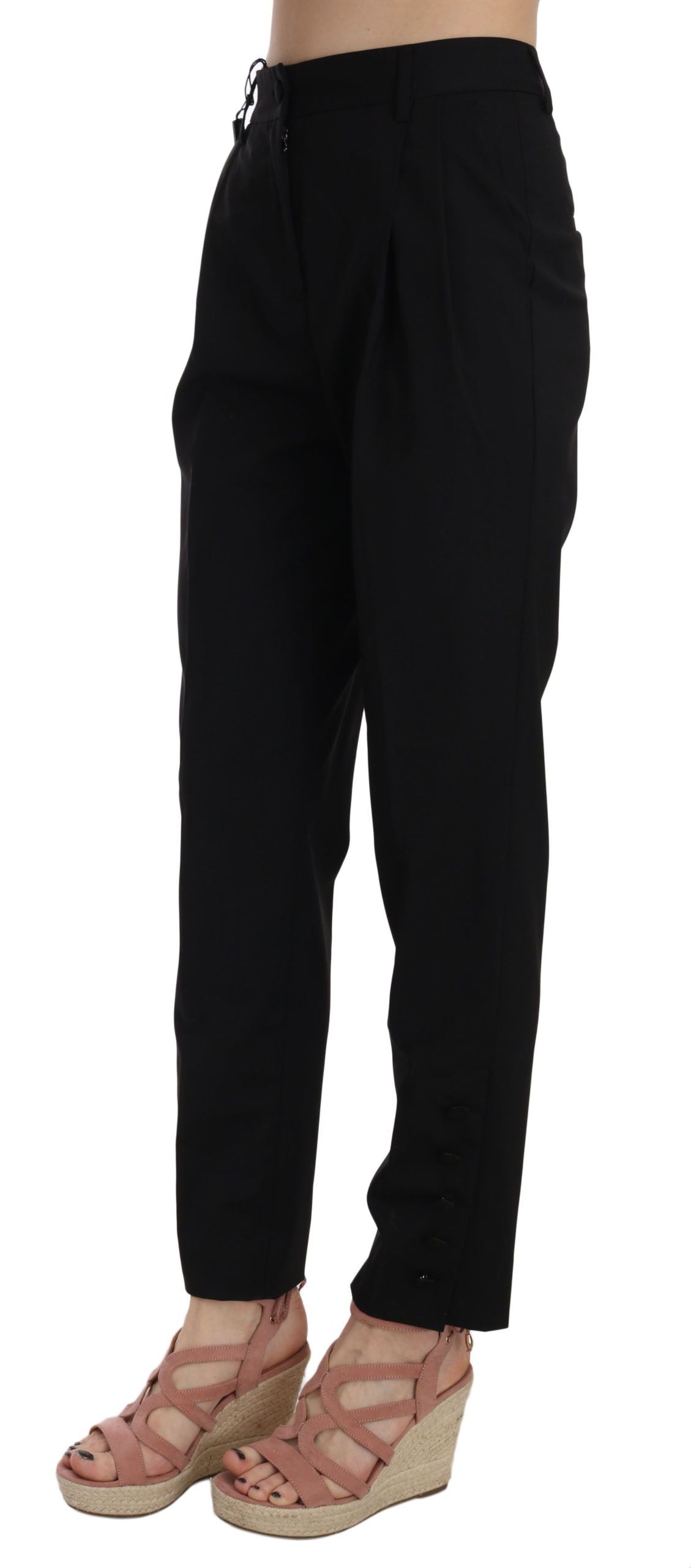Dolce & Gabbana Black Button Pleated Tapered Trouser Pants Dolce & Gabbana