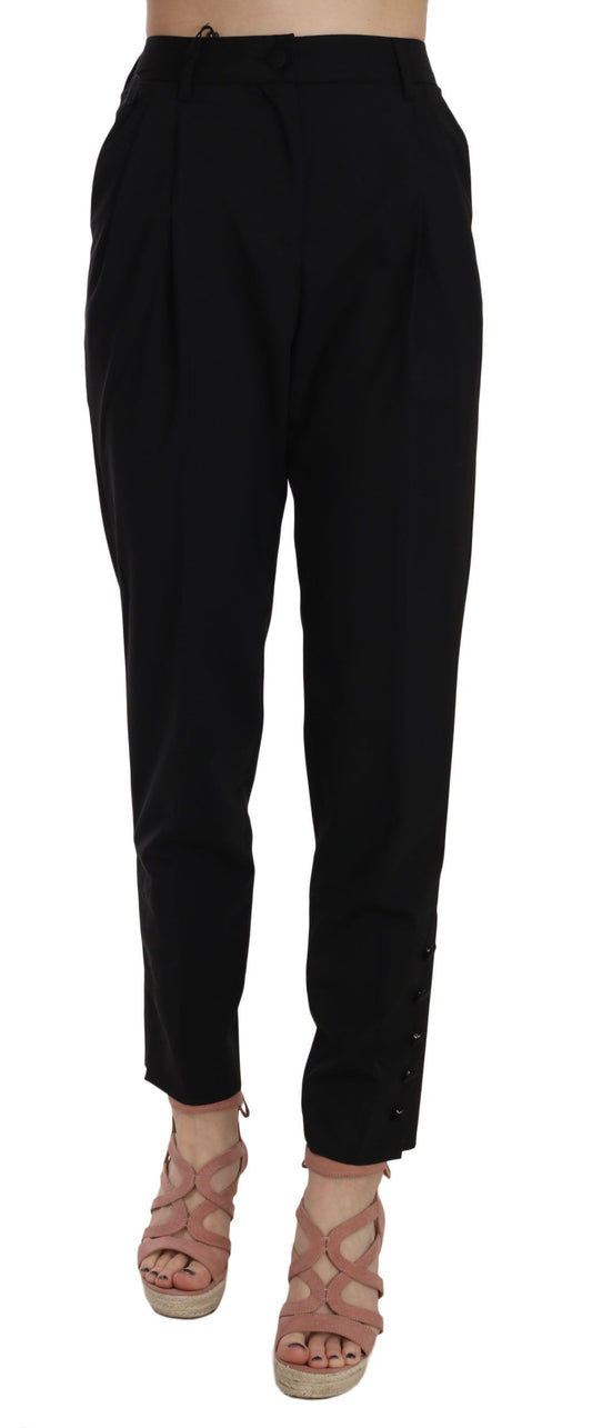 Dolce & Gabbana Black Button Pleated Tapered Trouser Pants Dolce & Gabbana