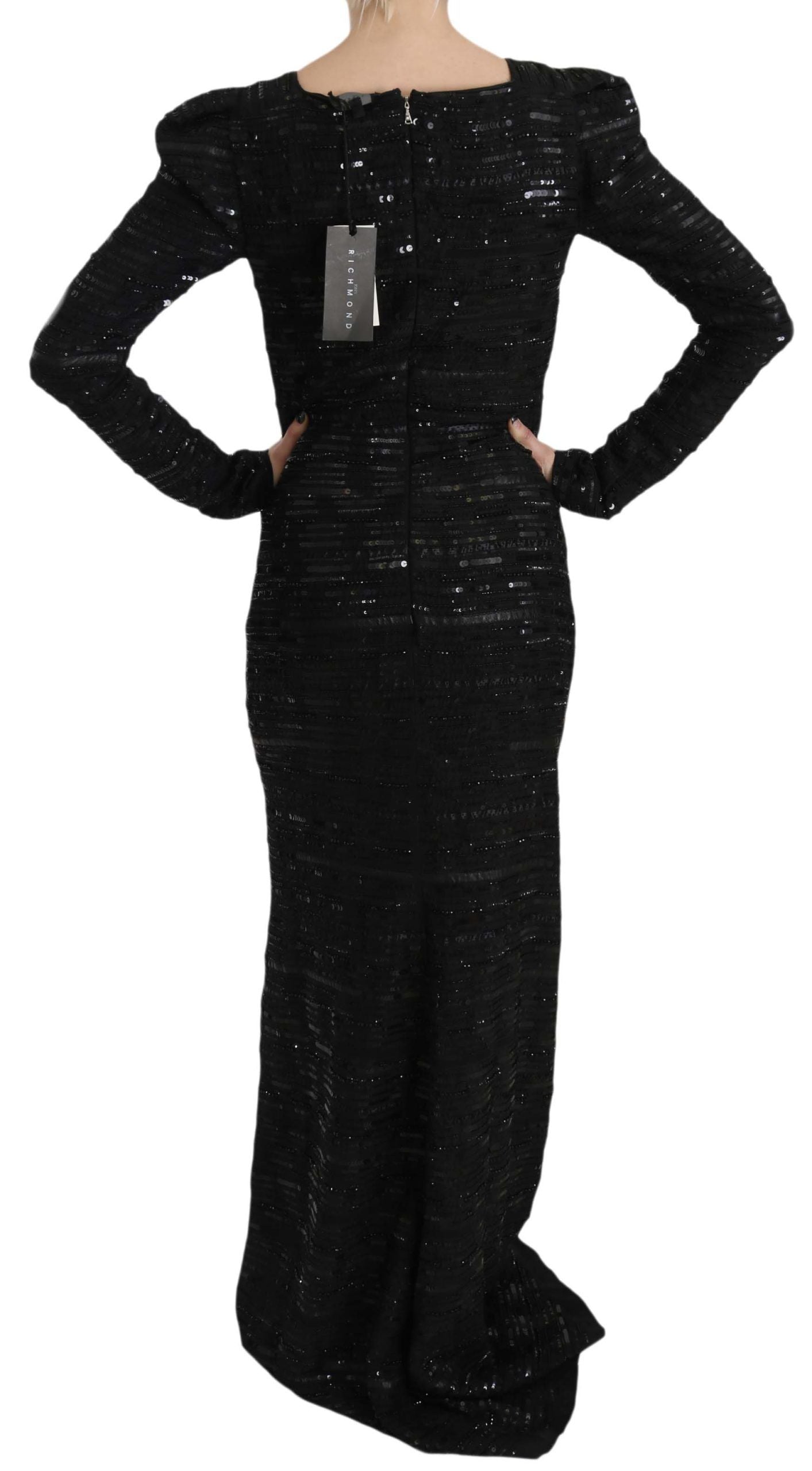 John Richmond Black Silk Full Length Sequined Gown Dress John Richmond