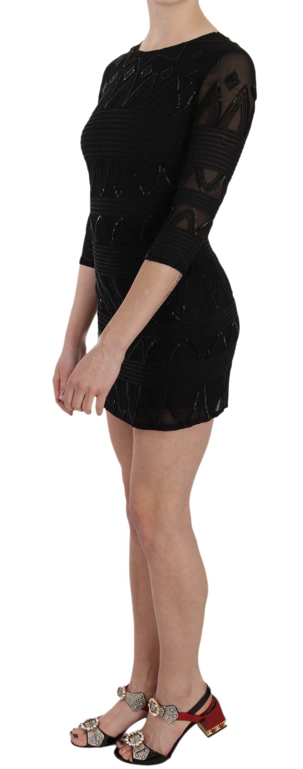 John Richmond Black Silk Sequined Mini Shift Gown John Richmond