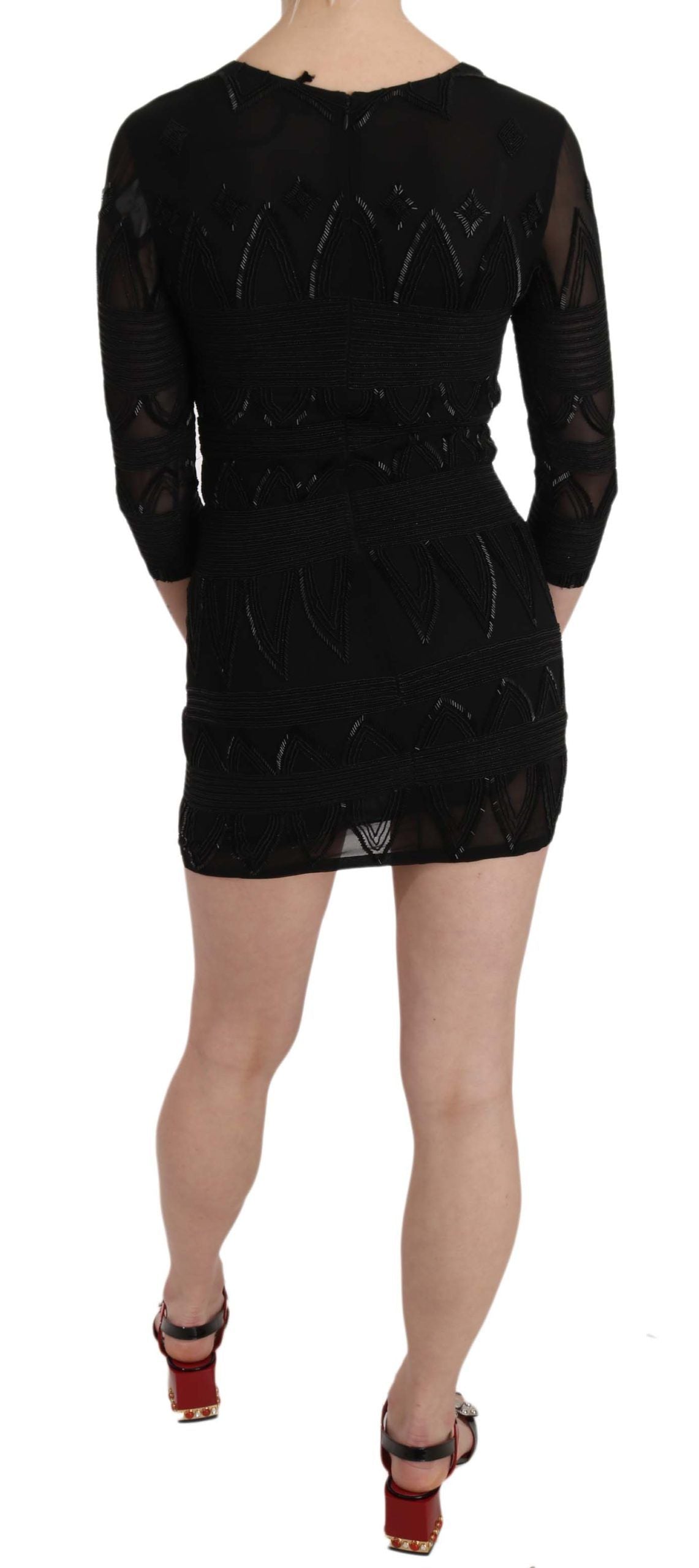 John Richmond Black Silk Sequined Mini Shift Gown John Richmond