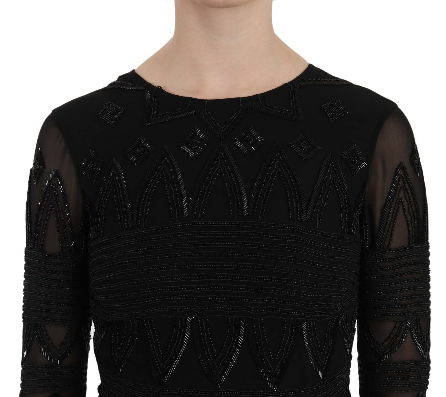 John Richmond Black Silk Sequined Mini Shift Gown John Richmond