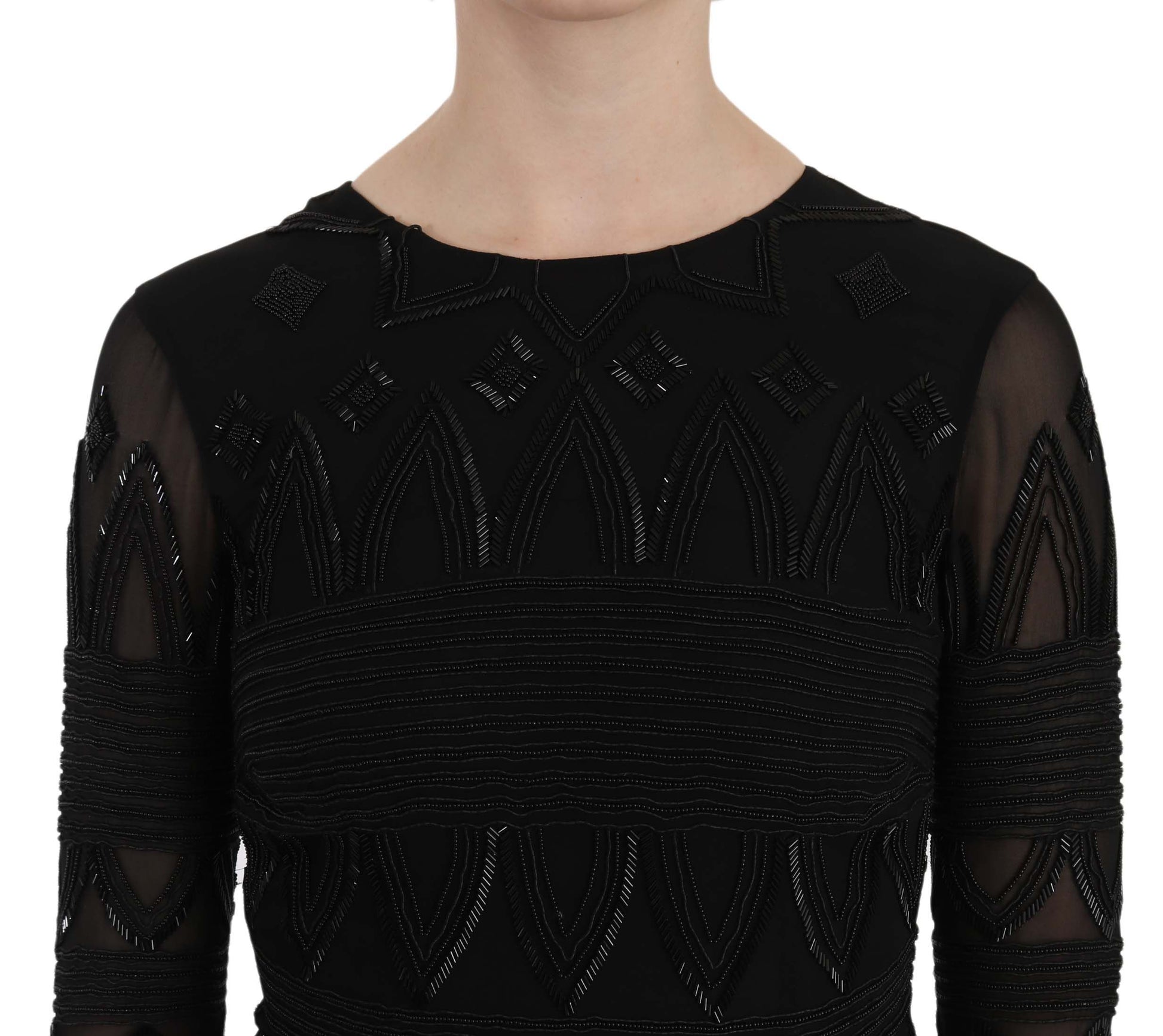 John Richmond Black Silk Sequined Mini Shift Gown John Richmond