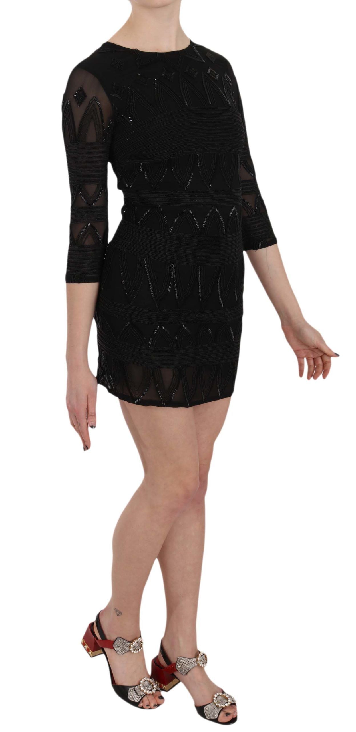 John Richmond Black Silk Sequined Mini Shift Gown John Richmond
