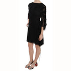 John Richmond Black Sequined Silk Mini Shift Gown