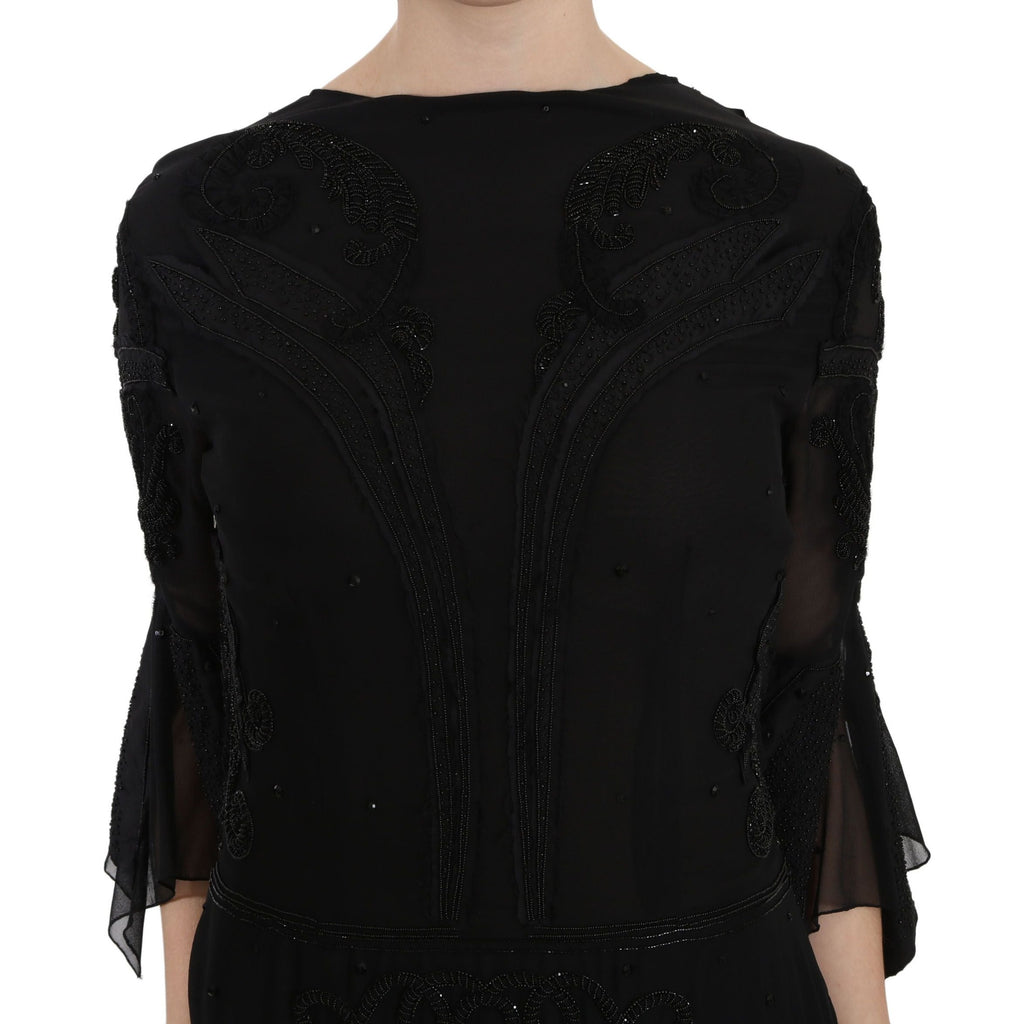 John Richmond Black Sequined Silk Mini Shift Gown