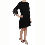 John Richmond Black Sequined Silk Mini Shift Gown