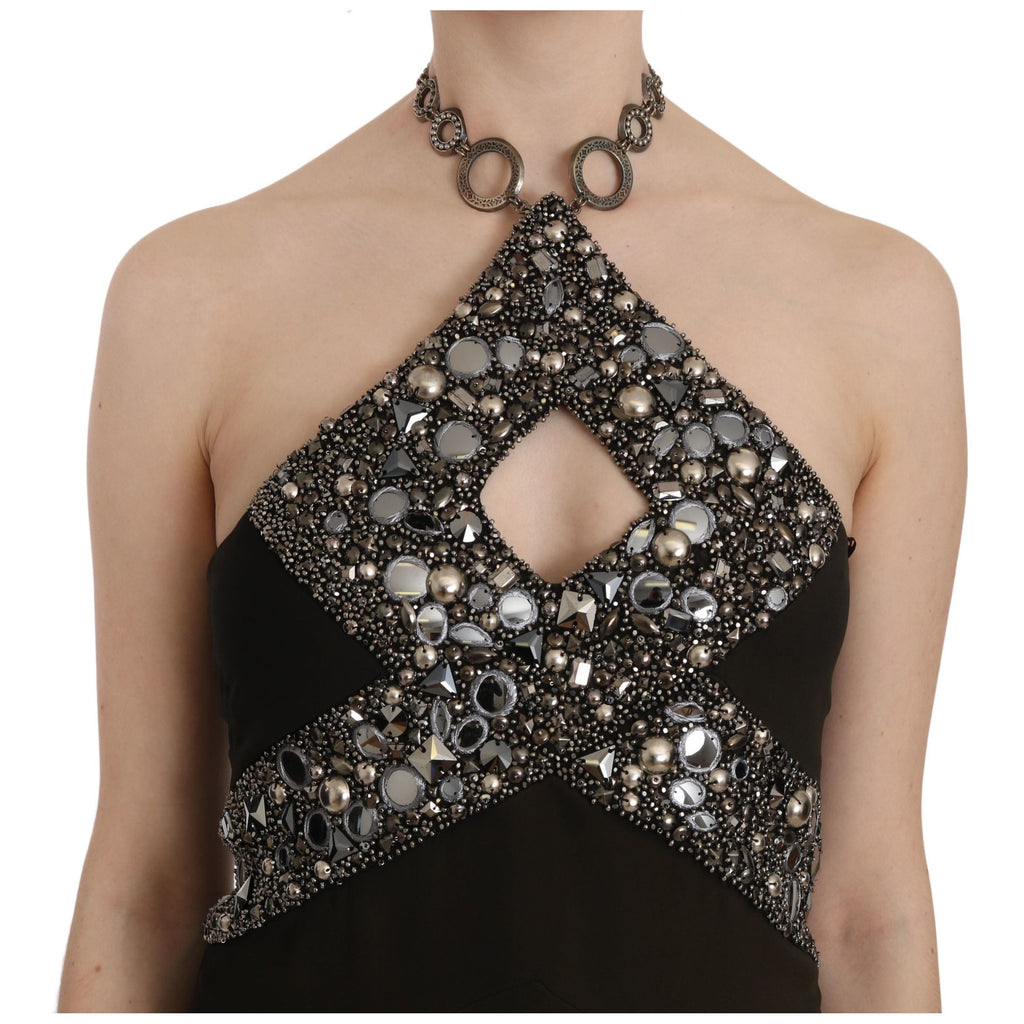 John Richmond Black Sequined Stretch Mini Shift Dress