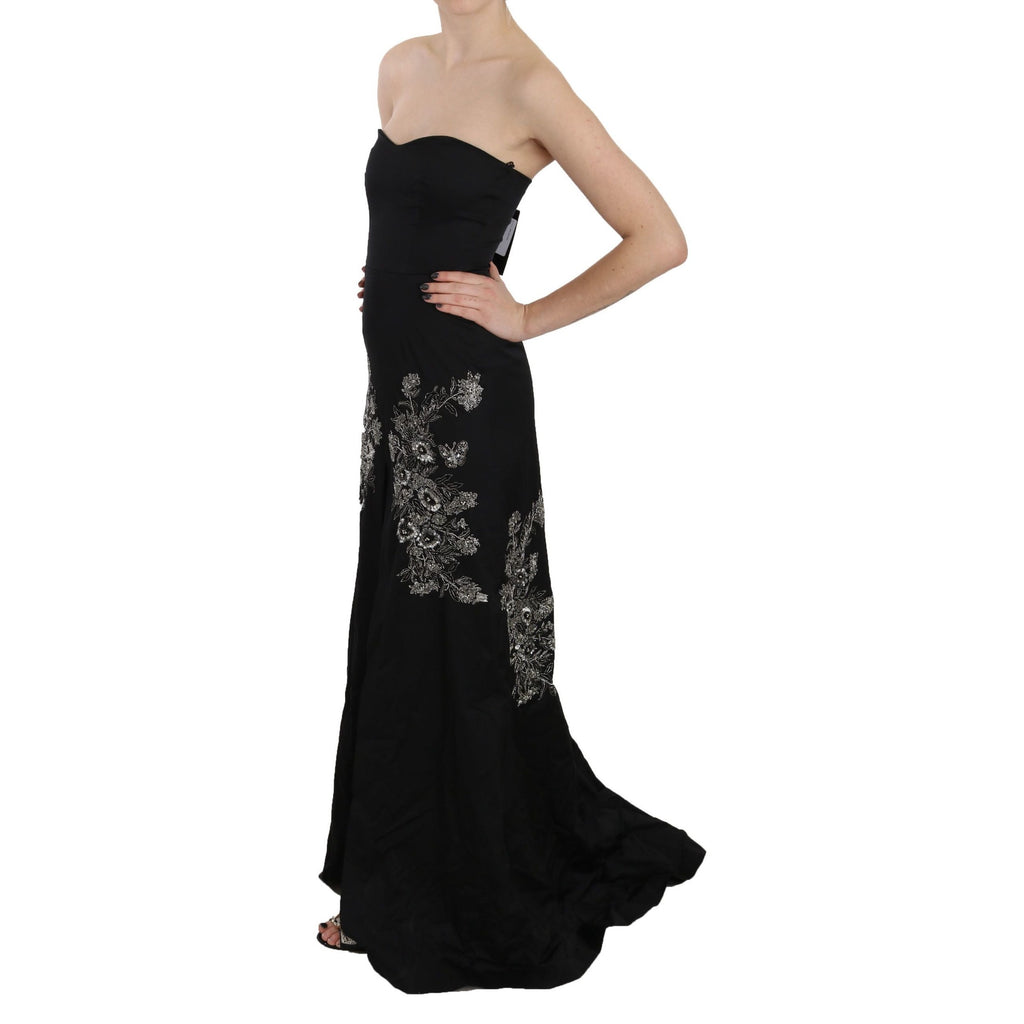 John Richmond Black Sequined Flare Ball Gown Dress