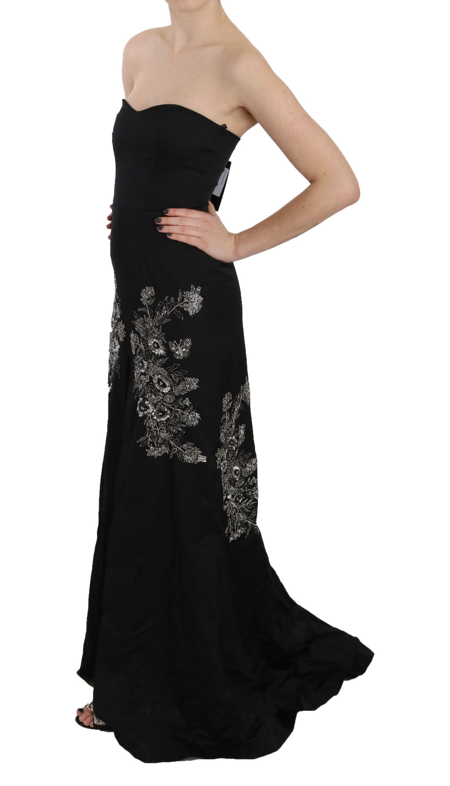 John Richmond Black Sequined Flare Ball Gown Dress John Richmond
