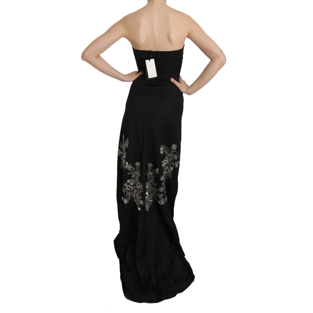 John Richmond Black Sequined Flare Ball Gown Dress