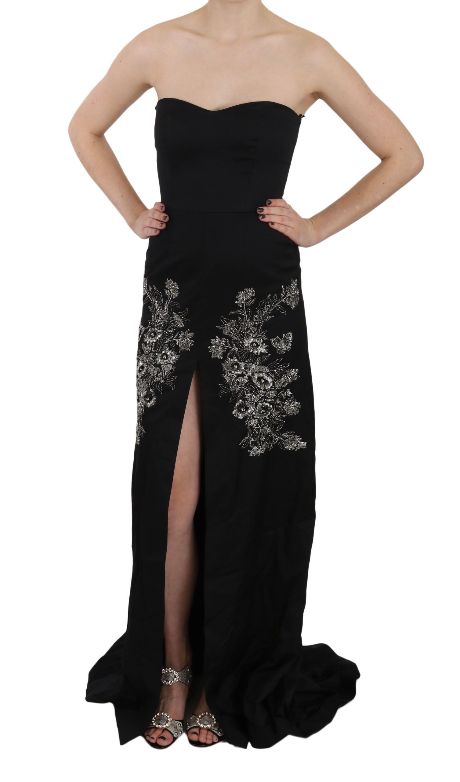 John Richmond Black Sequined Flare Ball Gown Dress John Richmond