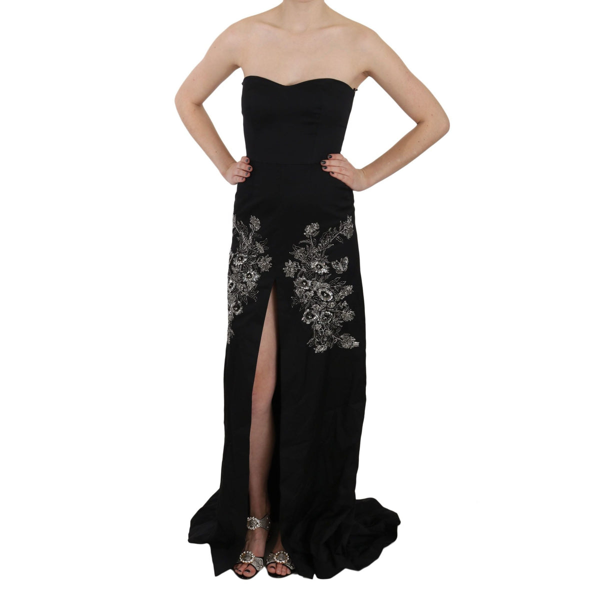 John Richmond Black Sequined Flare Ball Gown Dress