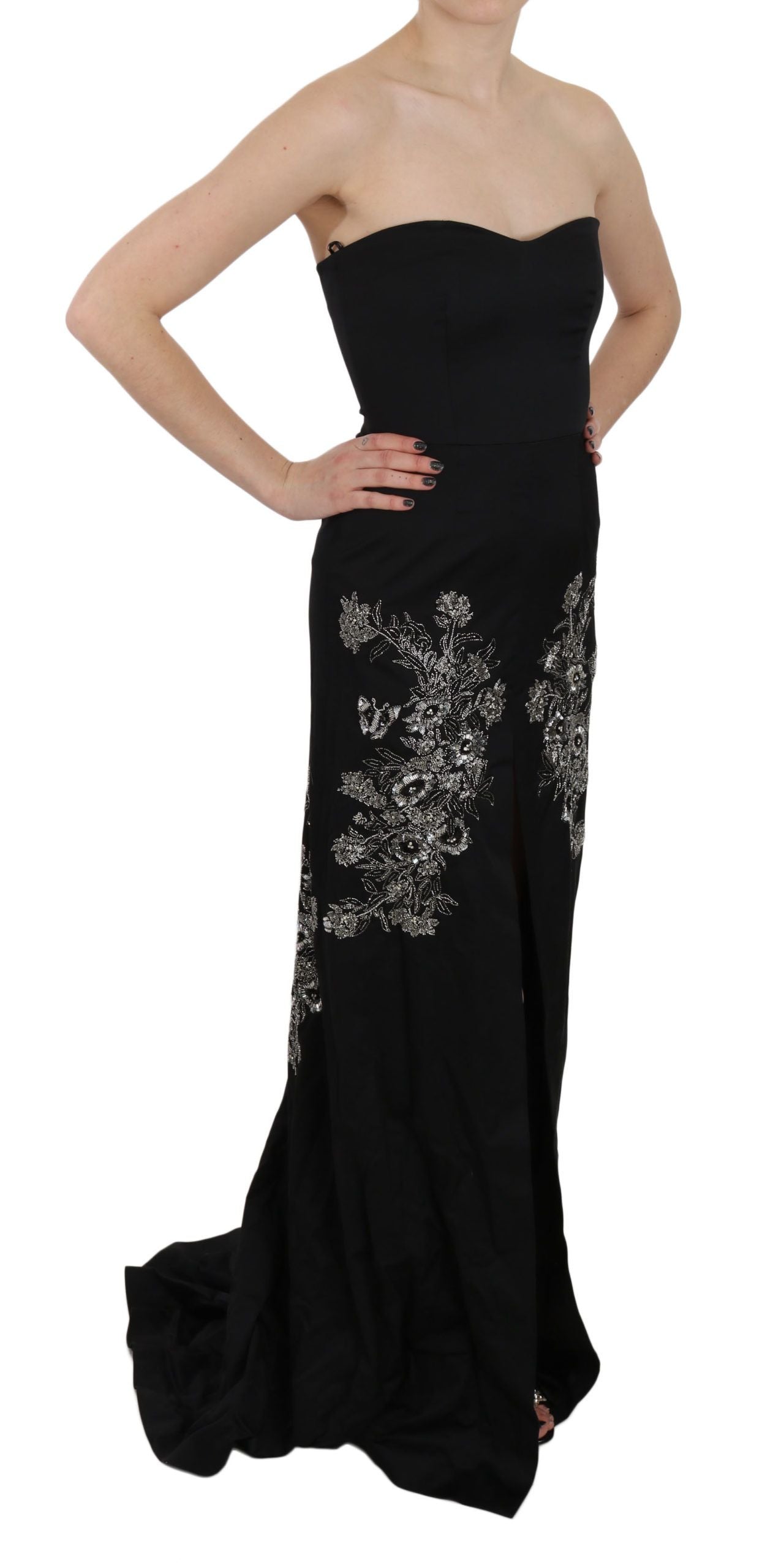 John Richmond Black Sequined Flare Ball Gown Dress John Richmond