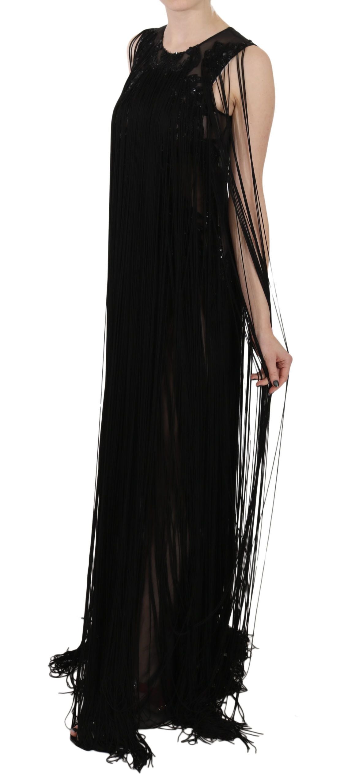 John Richmond Black Silk Beaded Sequined Sheer Dress John Richmond