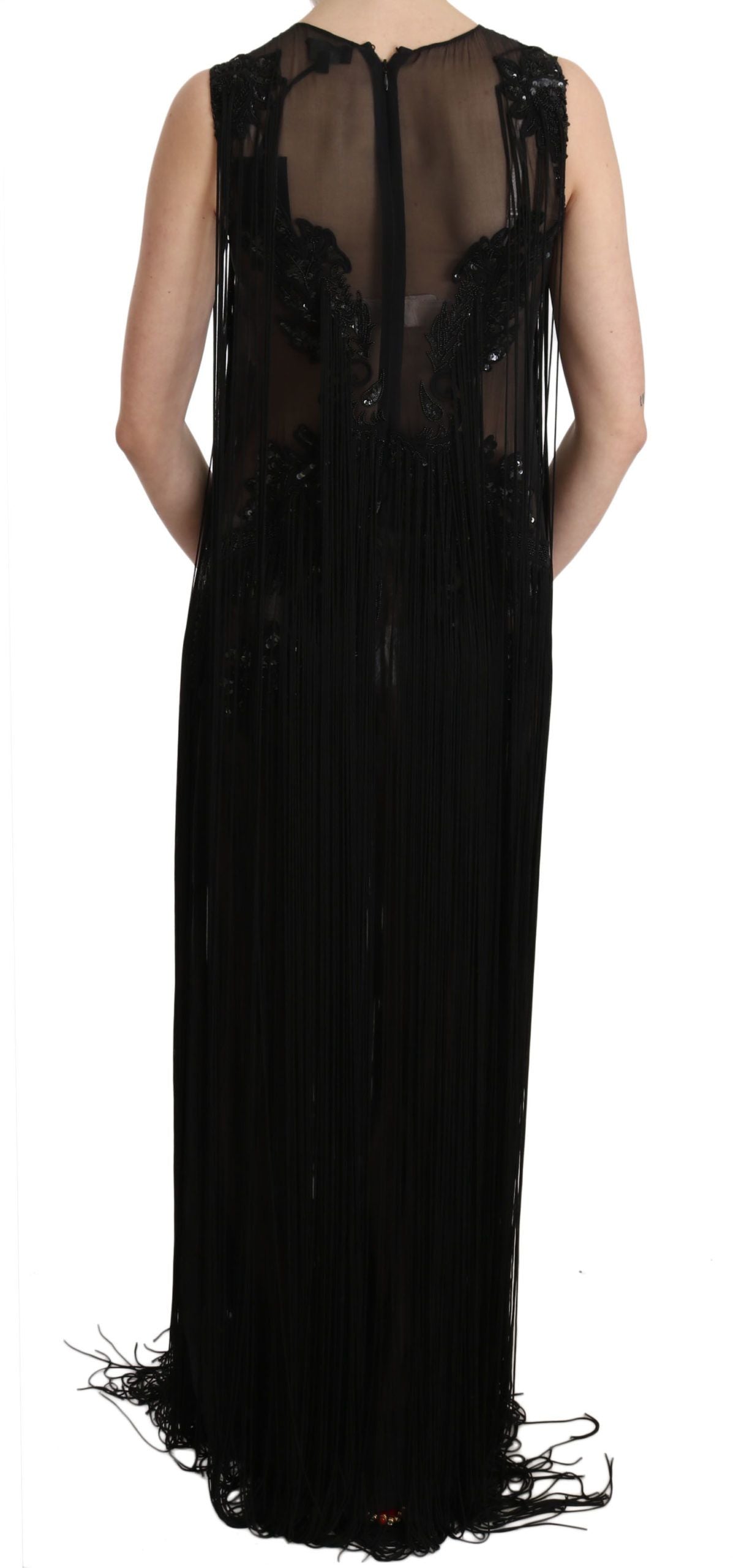 John Richmond Black Silk Beaded Sequined Sheer Dress John Richmond