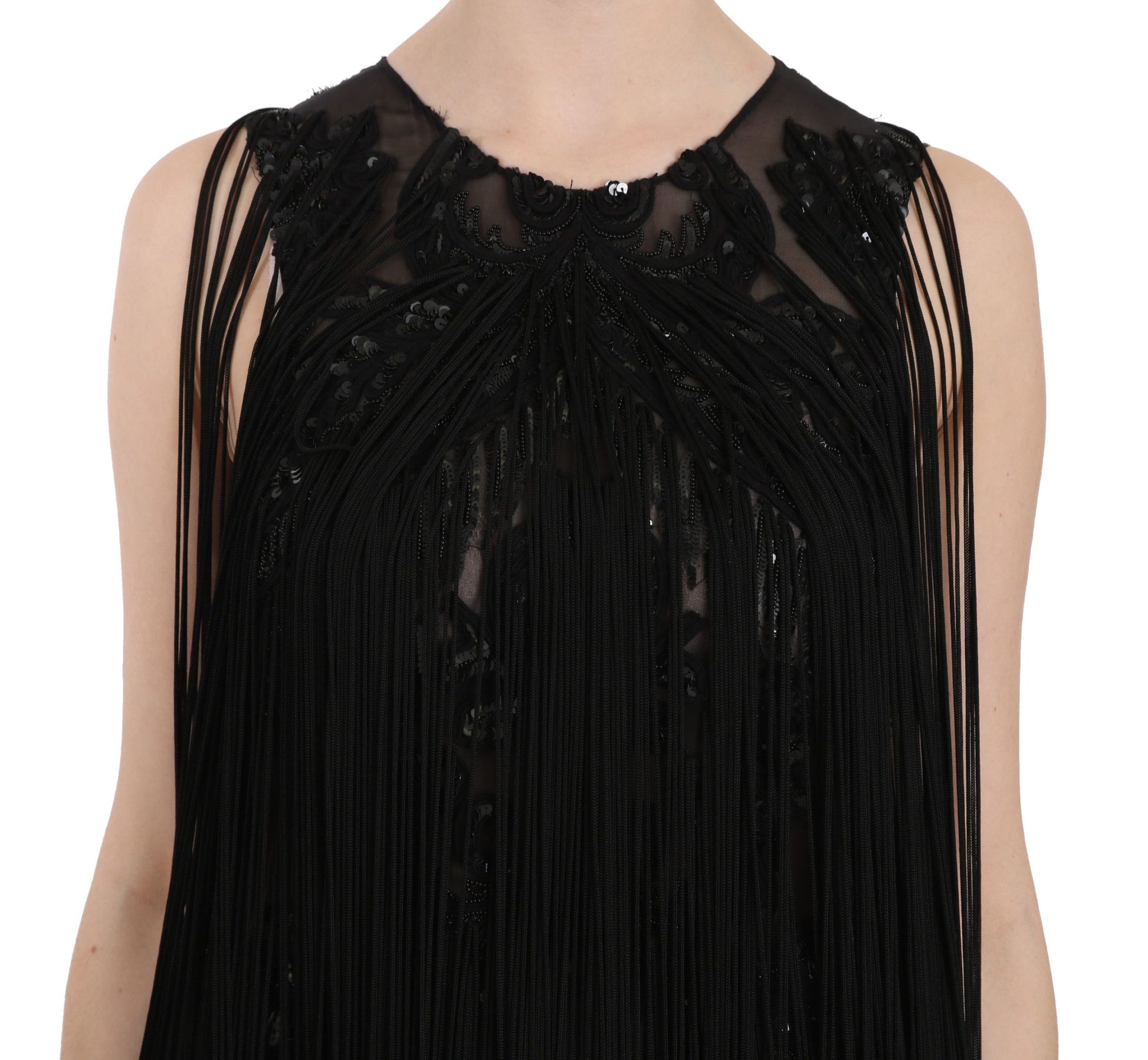 John Richmond Black Silk Beaded Sequined Sheer Dress John Richmond