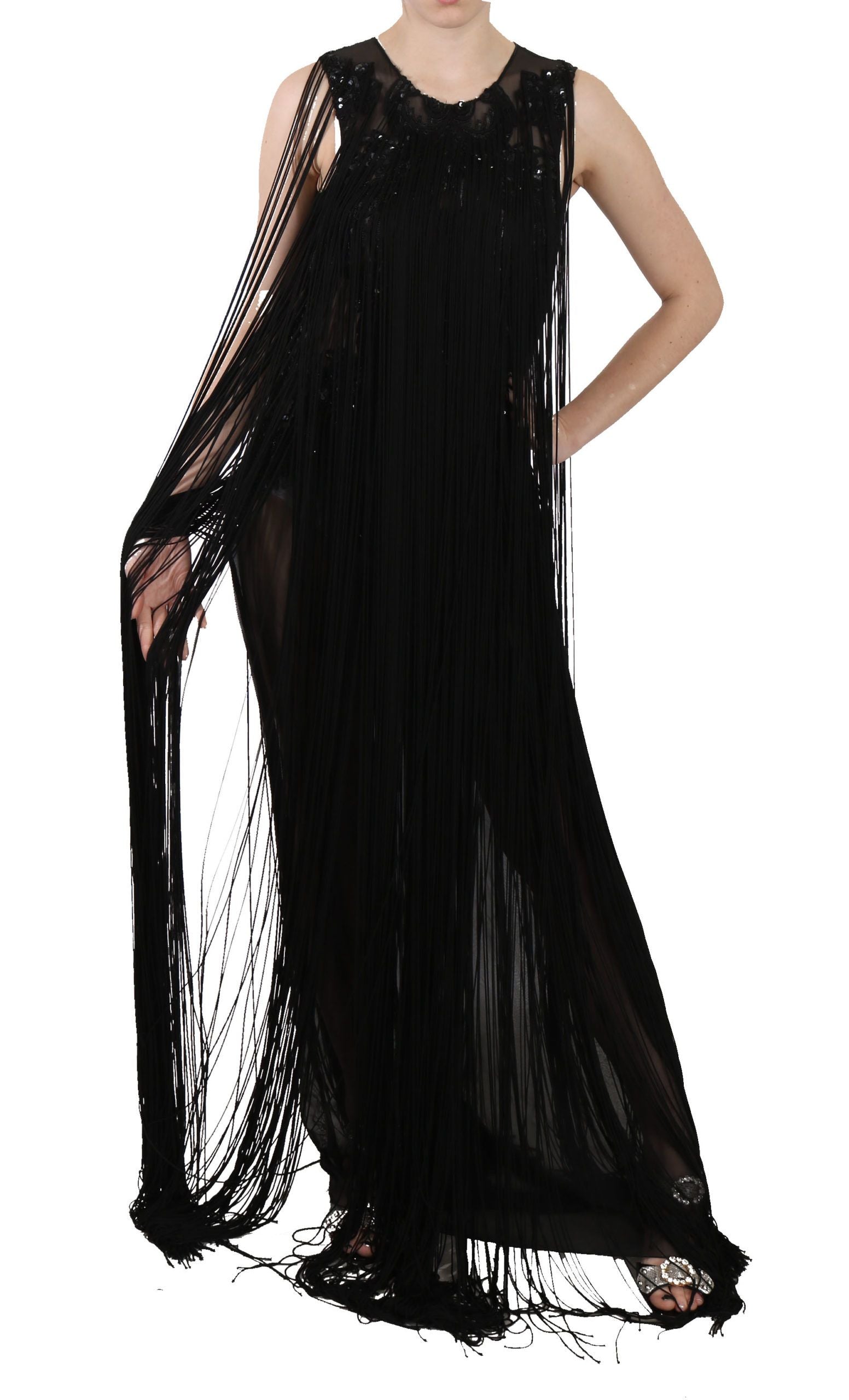 John Richmond Black Silk Beaded Sequined Sheer Dress John Richmond