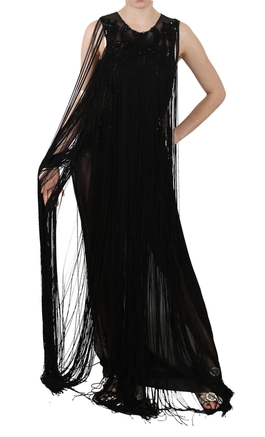 John Richmond Black Silk Beaded Sequined Sheer Dress John Richmond