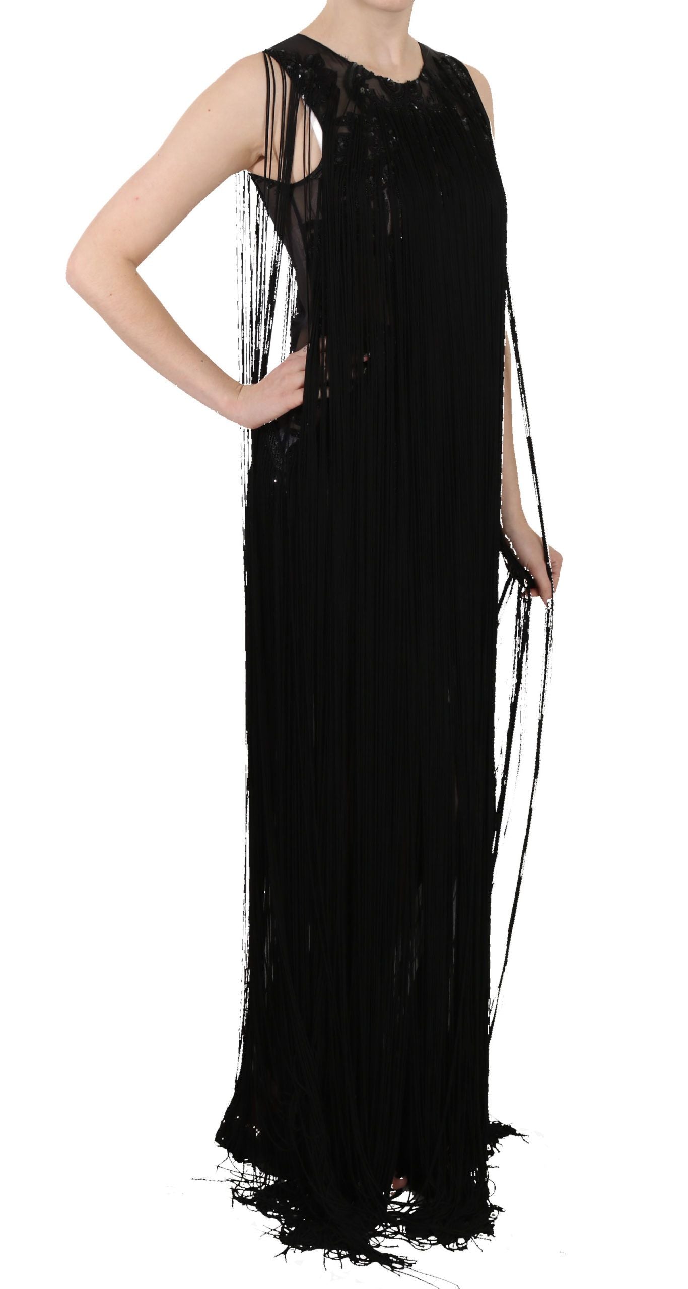 John Richmond Black Silk Beaded Sequined Sheer Dress John Richmond