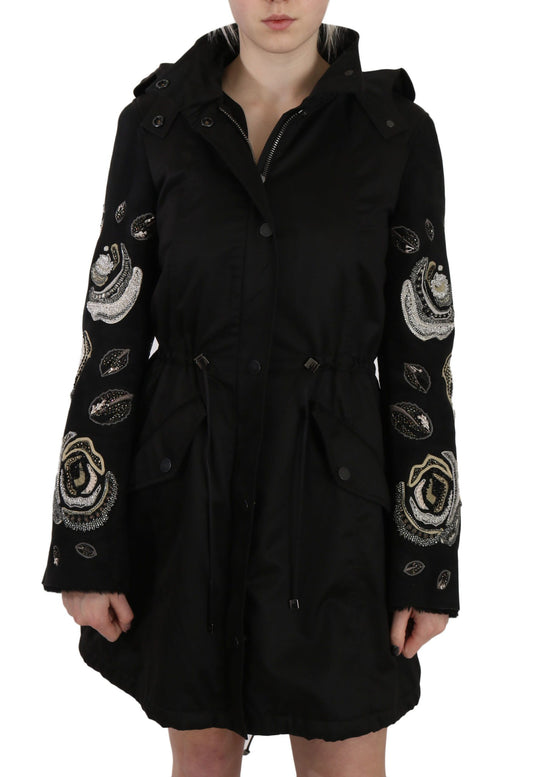 John Richmond Floral Sequined Beaded Hooded Jacket Coat John Richmond