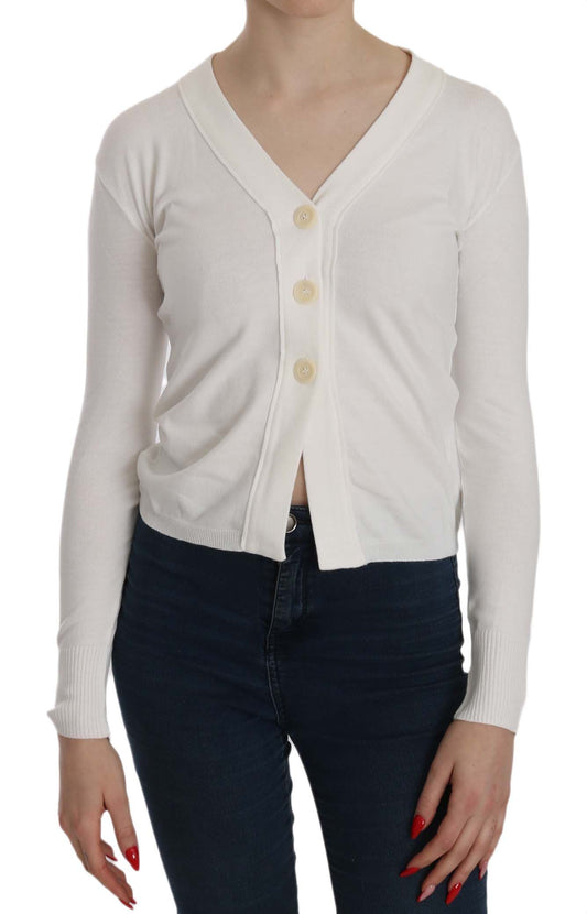 BYBLOS White V-neck Long Sleeve Cropped Cardigan Tops Sweater BYBLOS
