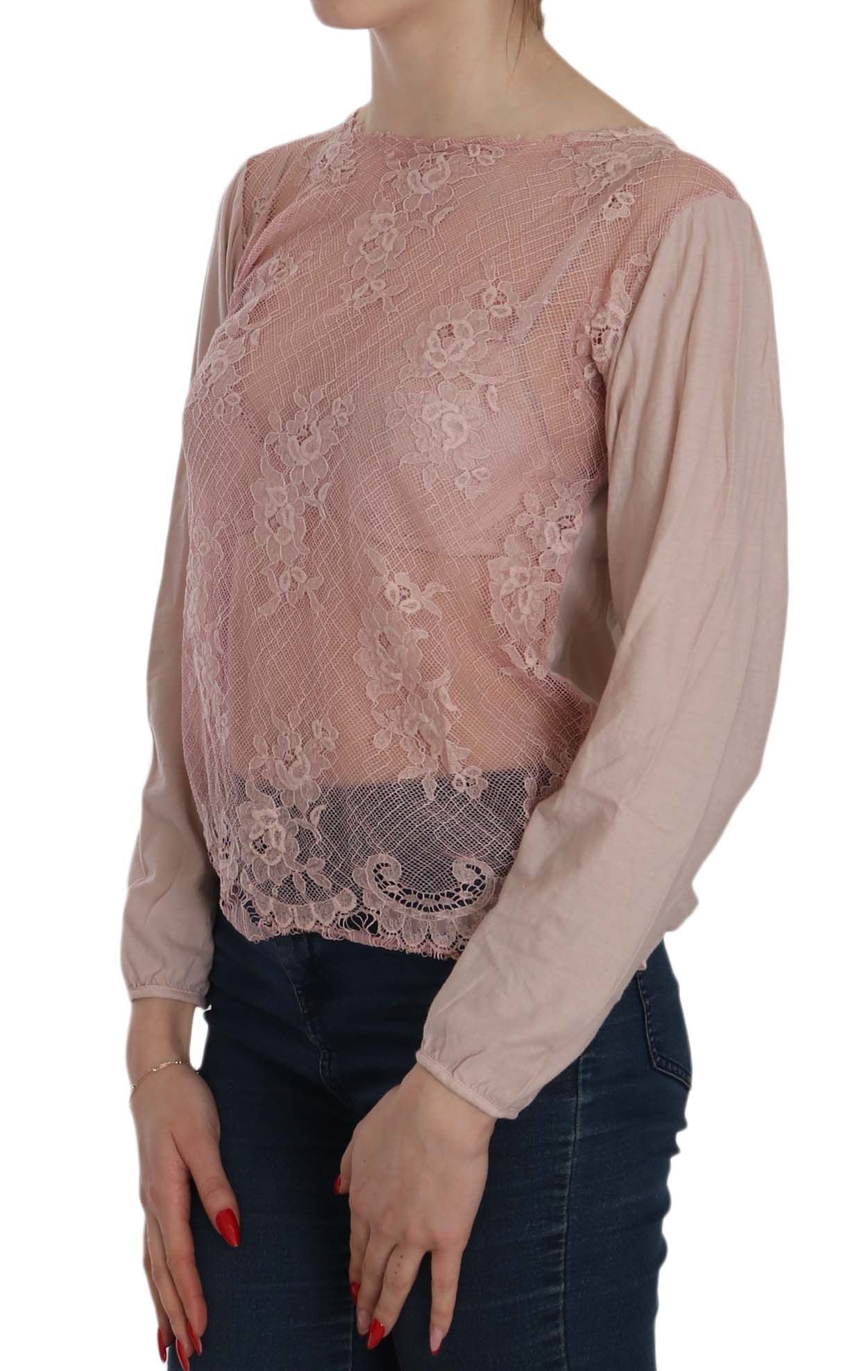 PINK MEMORIES Pink Lace See Through Long Sleeve Blouse PINK MEMORIES