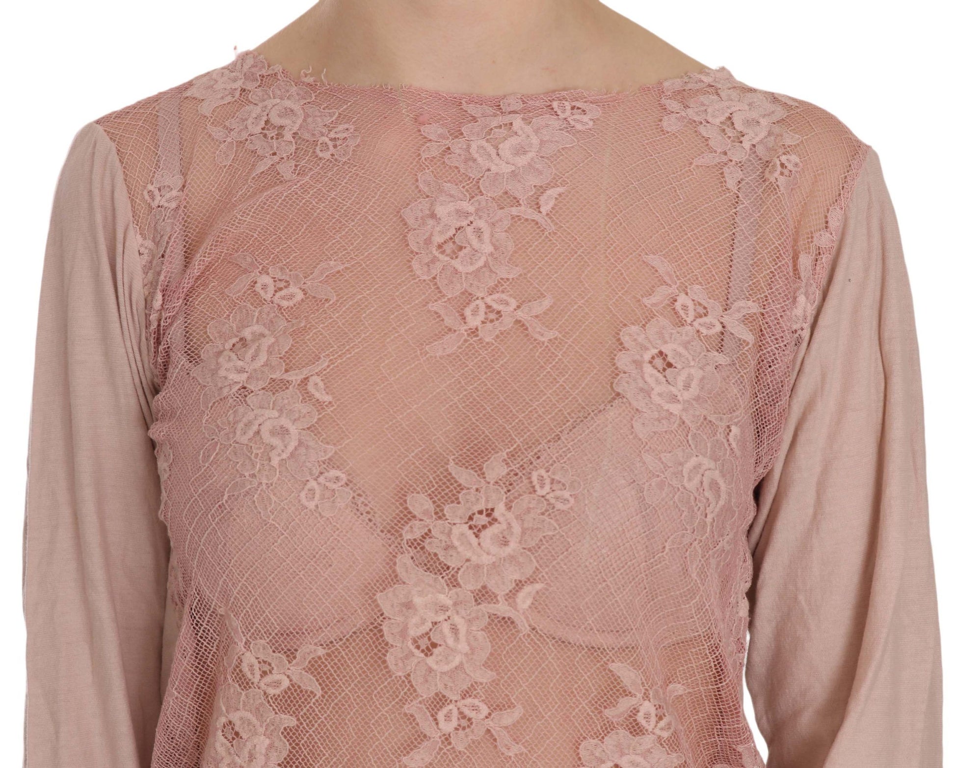 PINK MEMORIES Pink Lace See Through Long Sleeve Blouse PINK MEMORIES