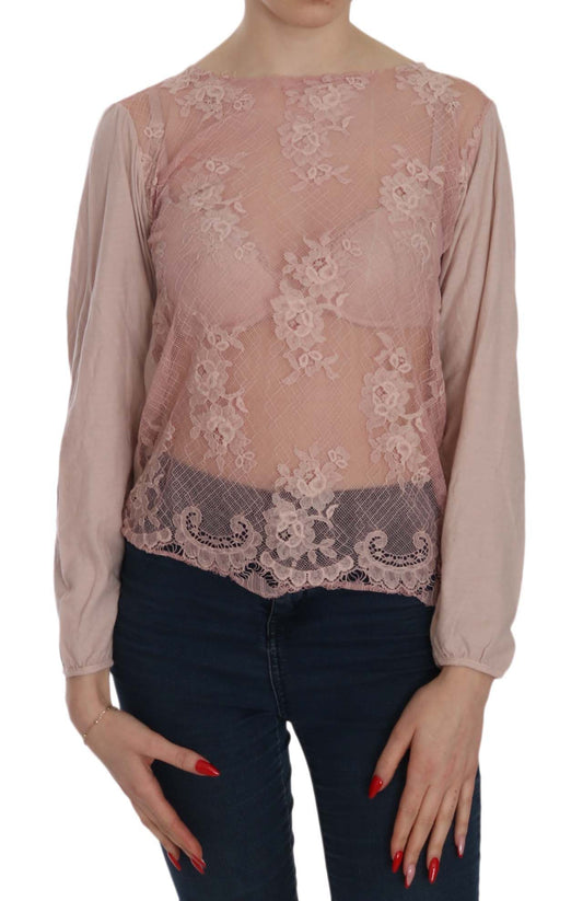 PINK MEMORIES Pink Lace See Through Long Sleeve Blouse PINK MEMORIES