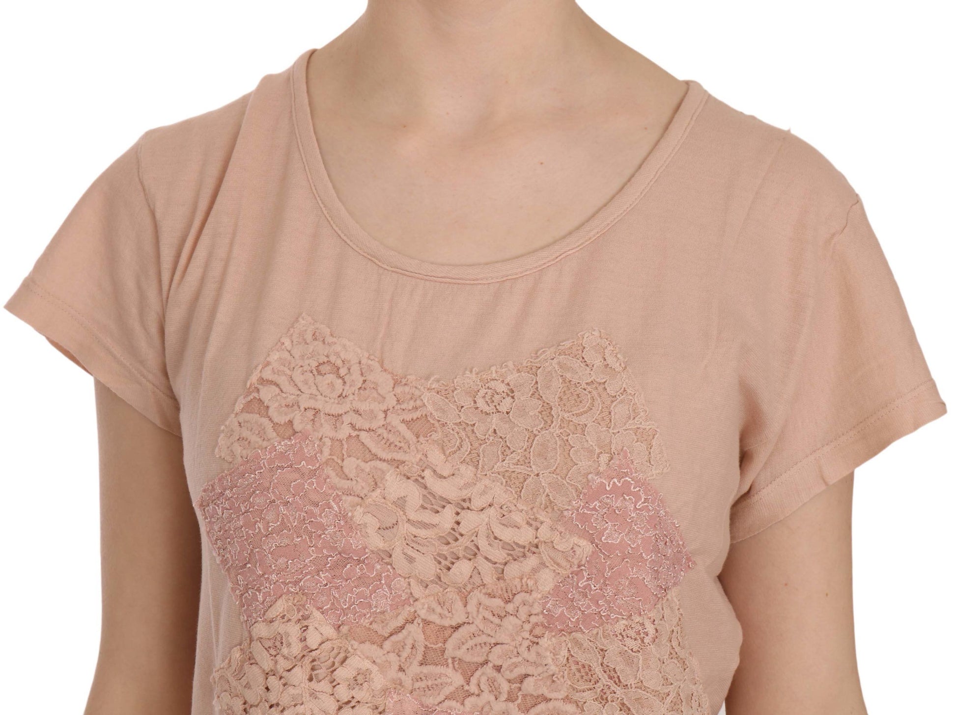 PINK MEMORIES Pink Cream Lace Short Sleeve Shirt Top Cotton Blouse PINK MEMORIES