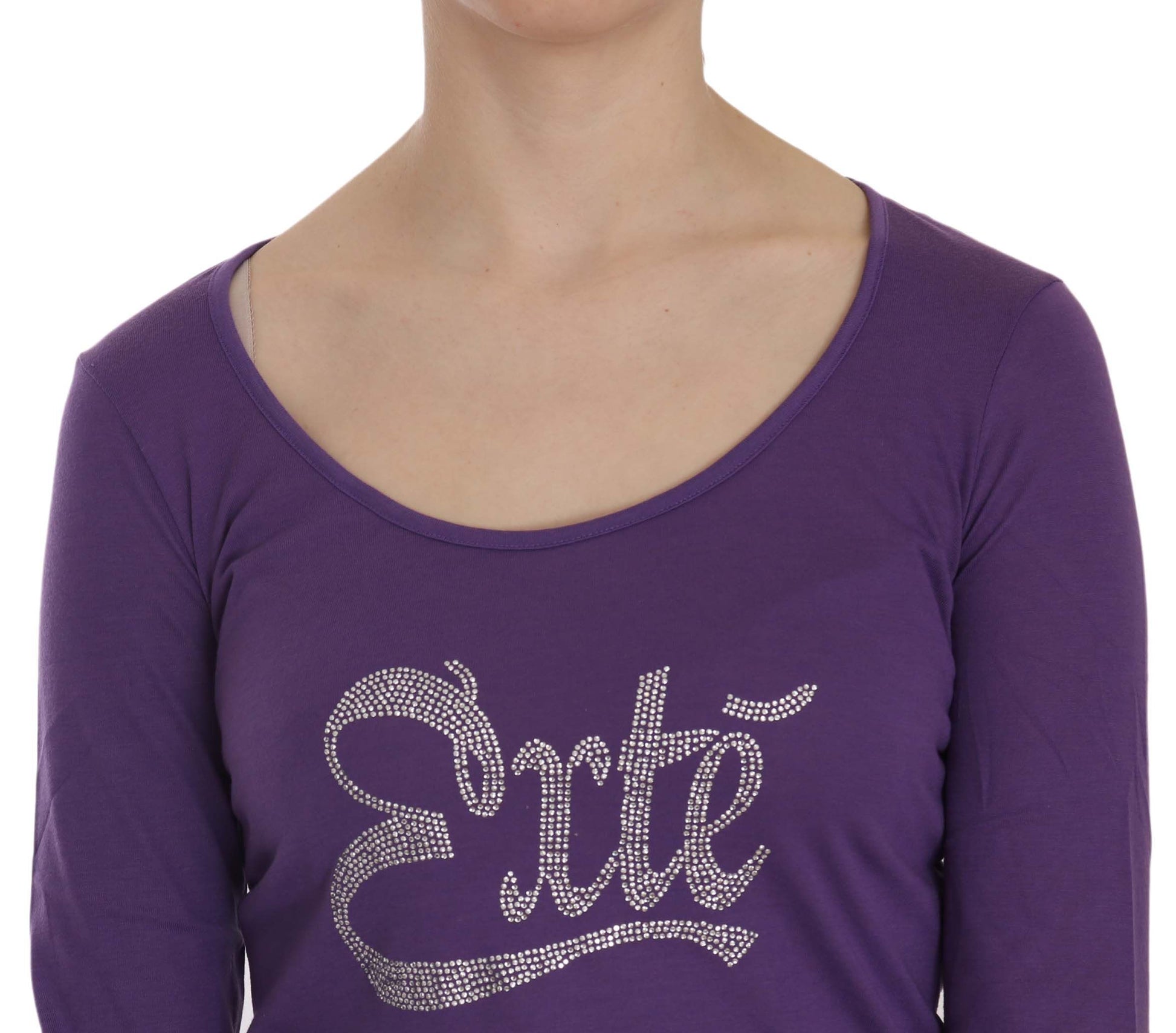 Exte Purple Crystal Embellished Long Sleeve Casual Top Exte
