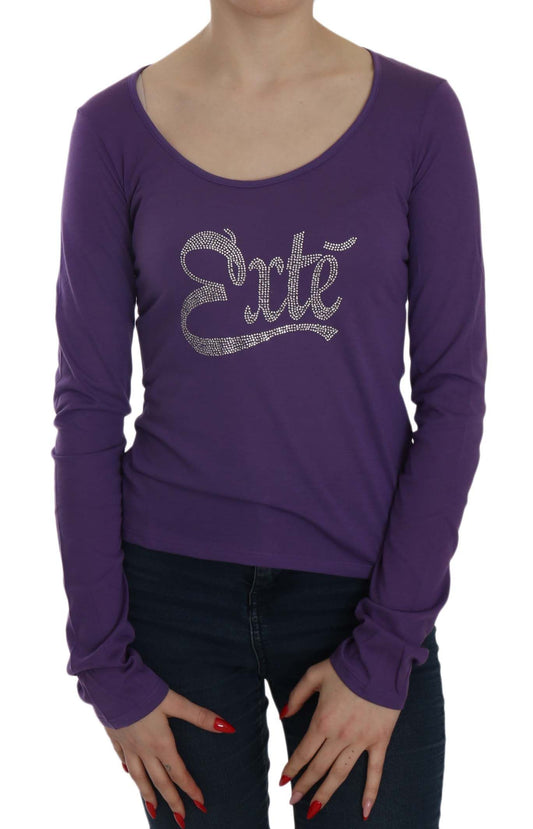 Exte Purple Crystal Embellished Long Sleeve Casual Top Exte