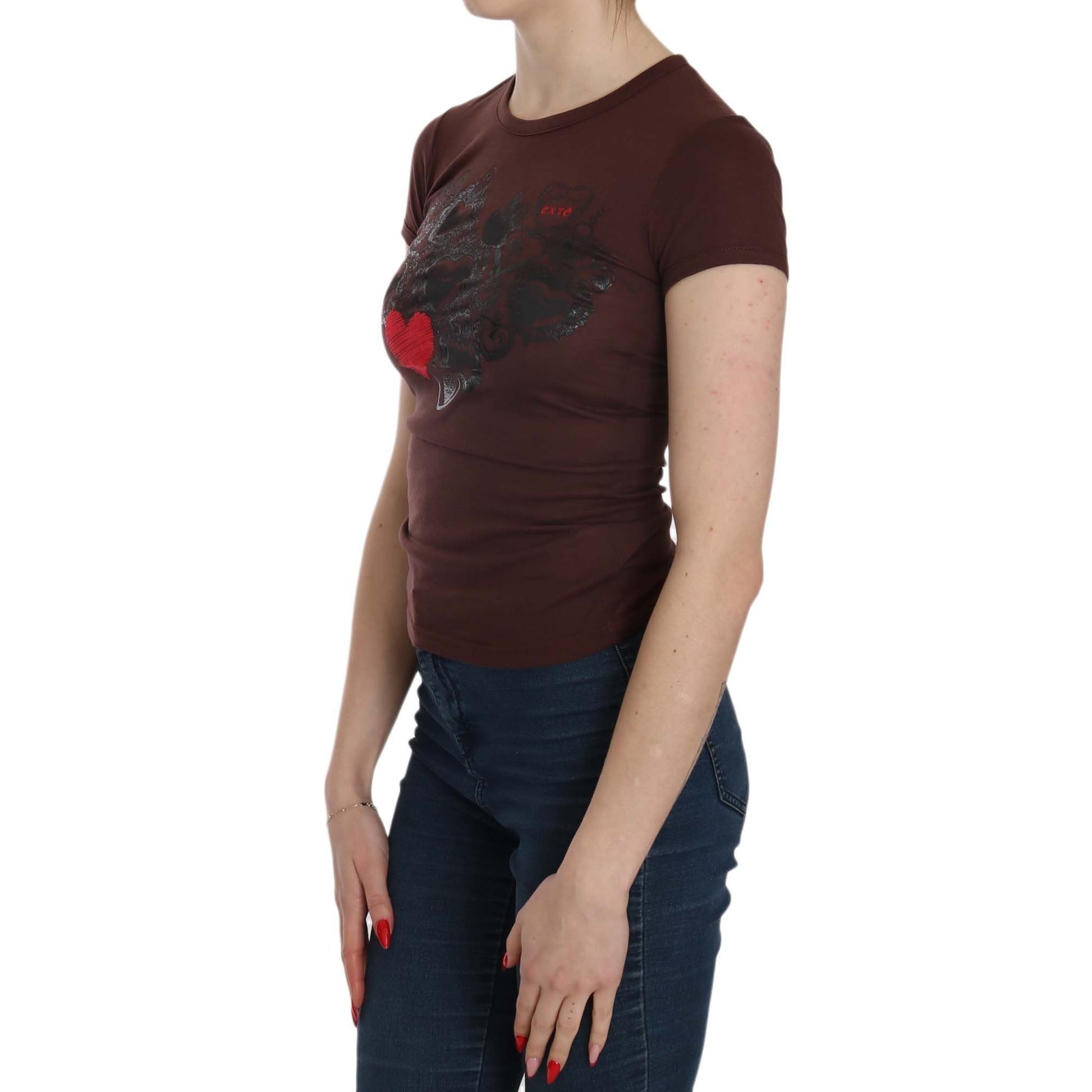 Exte Brown Hearts Short Sleeve Casual T-shirt Top Exte