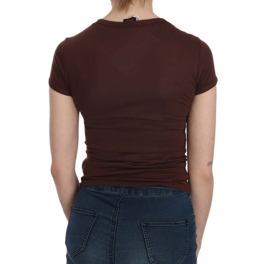 Exte Brown Hearts Short Sleeve Casual T-shirt Top