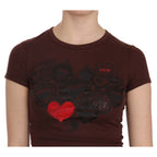 Exte Brown Hearts Short Sleeve Casual T-shirt Top