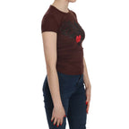 Exte Brown Hearts Short Sleeve Casual T-shirt Top