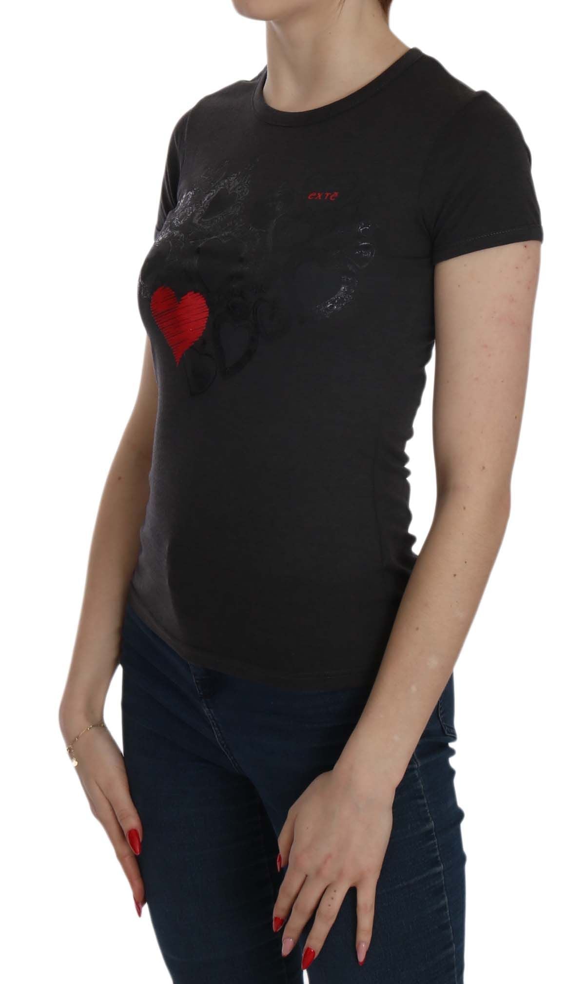 Exte Black Hearts Print Short Sleeve Casual Shirt Top Exte