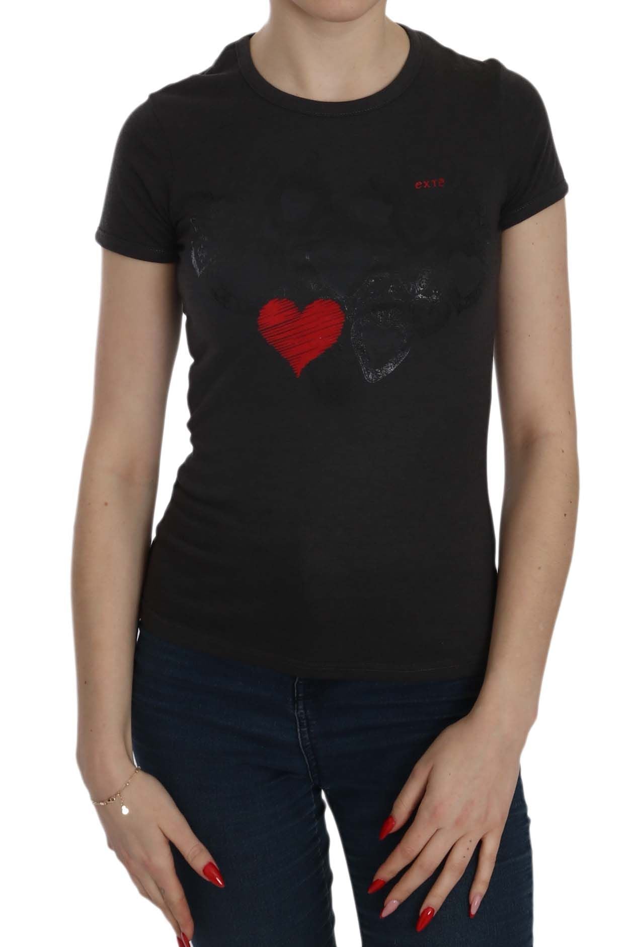 Exte Black Hearts Print Short Sleeve Casual Shirt Top Exte