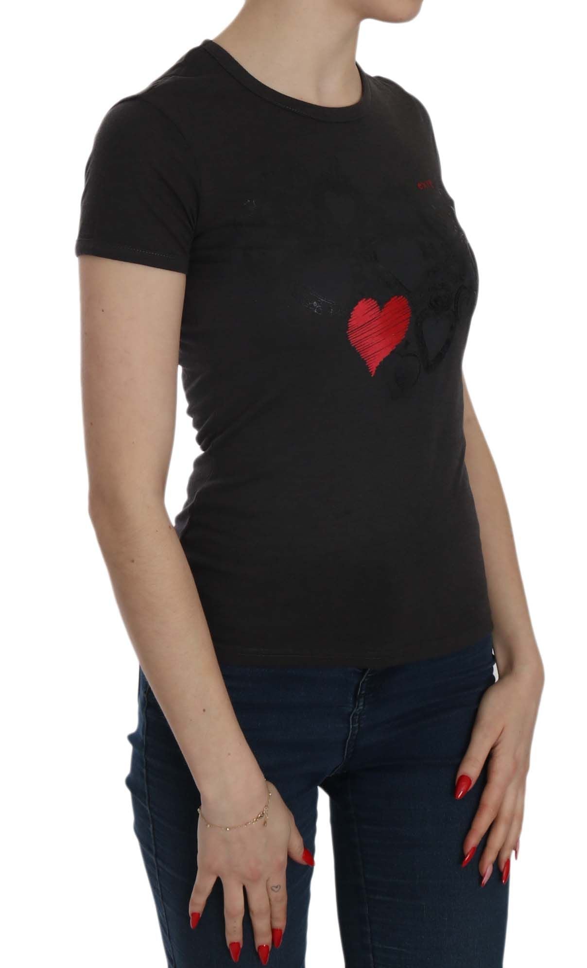 Exte Black Hearts Print Short Sleeve Casual Shirt Top Exte
