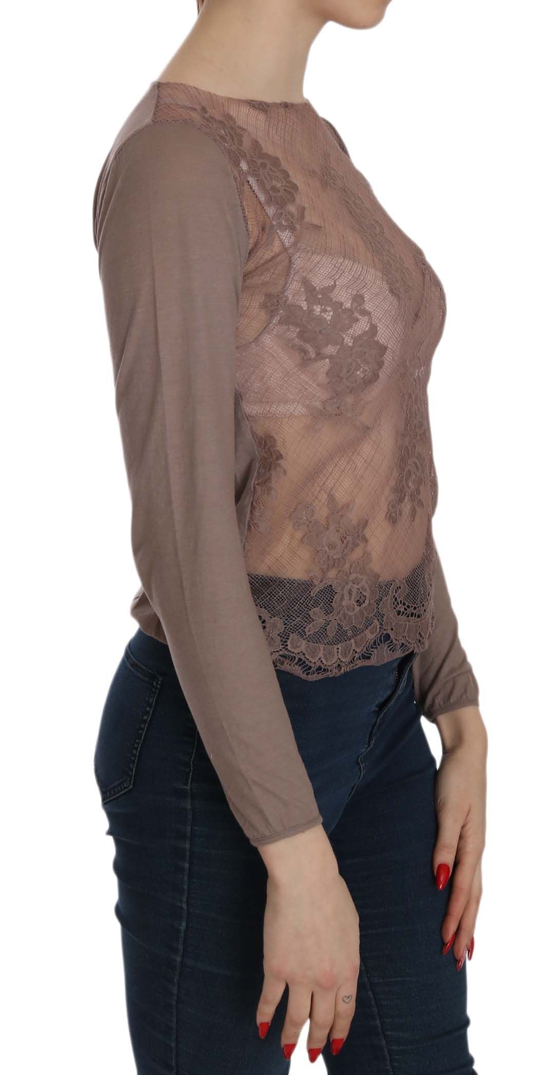 PINK MEMORIES Brown Lace See Through Long Sleeve Top PINK MEMORIES