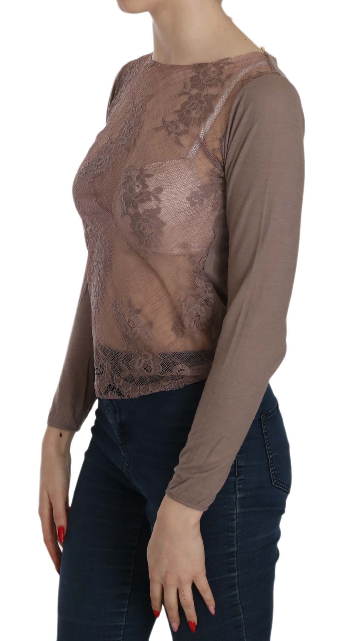 PINK MEMORIES Brown Lace See Through Long Sleeve Top PINK MEMORIES