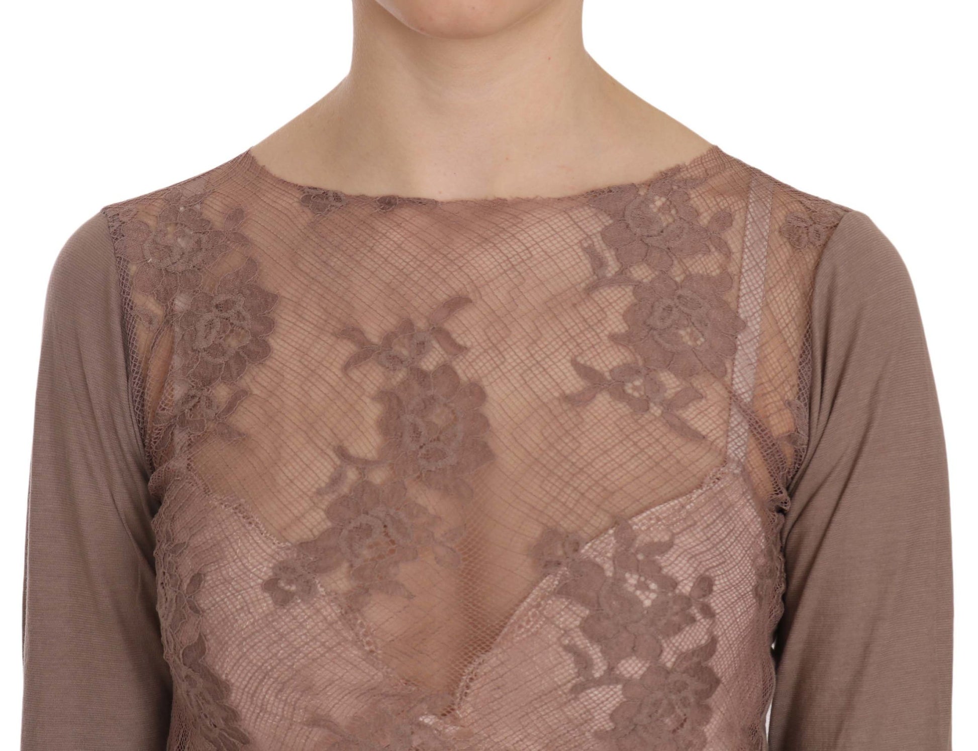 PINK MEMORIES Brown Lace See Through Long Sleeve Top PINK MEMORIES