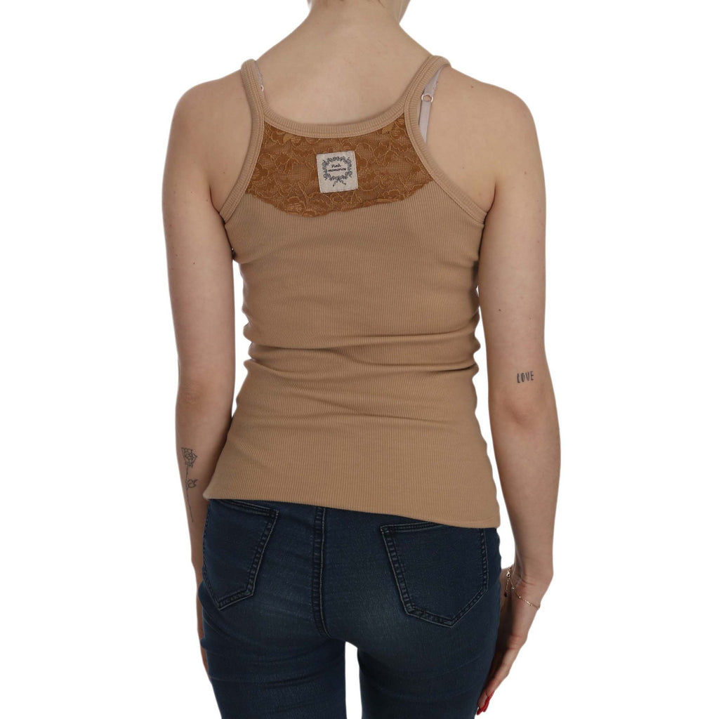 PINK MEMORIES Beige Sleeveless Spaghetti Strap Tank Blouse