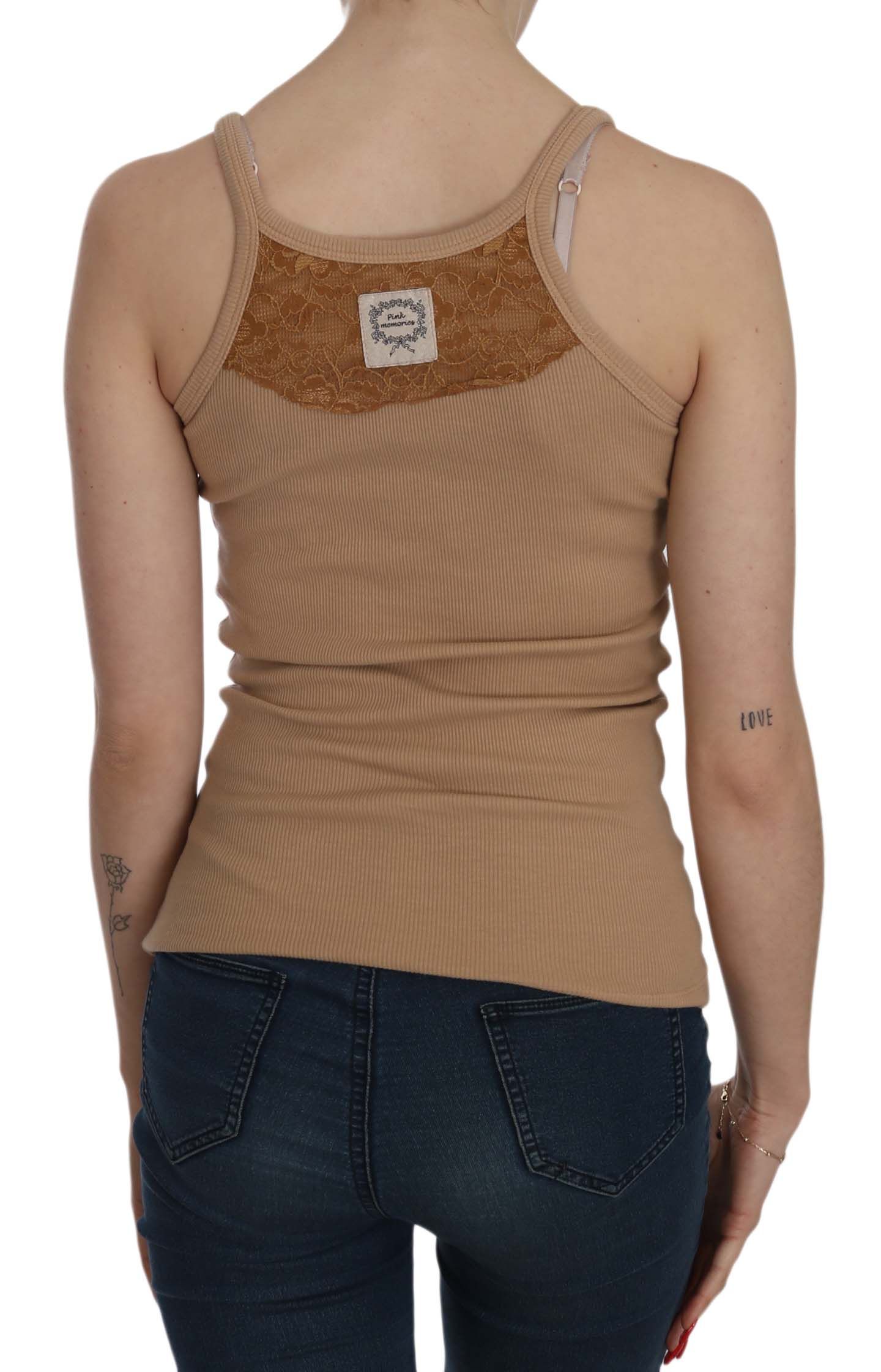 PINK MEMORIES Beige Sleeveless Spaghetti Strap Tank Blouse PINK MEMORIES